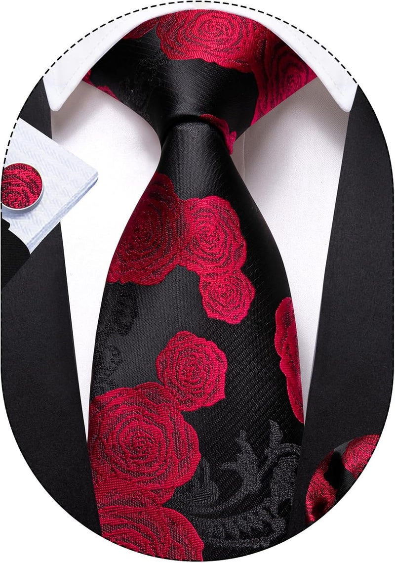 Barry.Wang Store Flower Ties for Men Handkerchief Cufflinks Set Wedding Necktie Set Party - Image 1